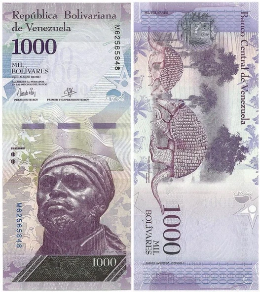 2017 VENEZUELA Crisp Uncirculated "MIL” or 1000 BOLIVARES Animal Note ARMADILLO