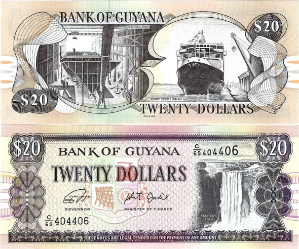 Guyana Banknote UNC 20 Dollars Bank of Guyana