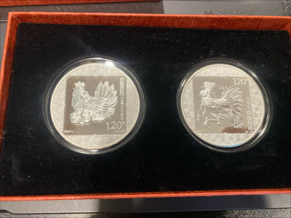 2017 the rooster announcing lucky year commemorative silver coins with the patters of ding-you year stamps