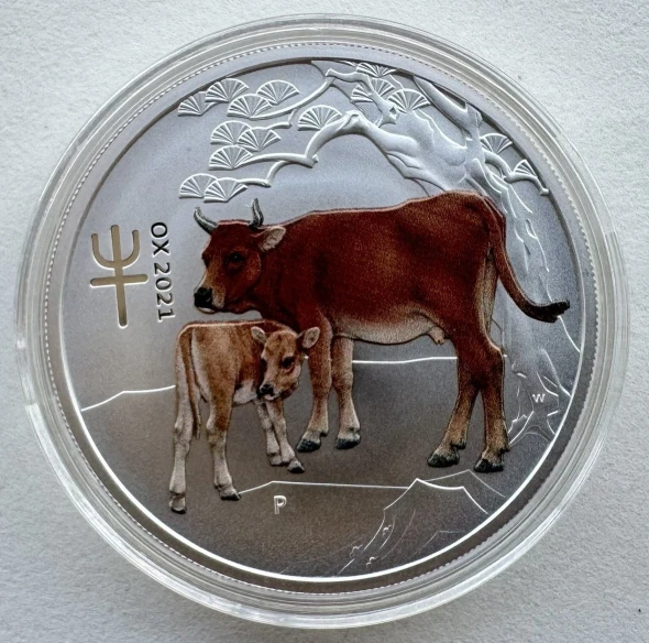 Australia 2021 Lunar Series Year of Ox Color Silver Coin 1oz