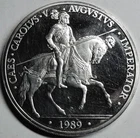 España 5 ECU 1989 Charles V. 1 oz Silver Proof Original Packaging with Wooden Box and Certificate