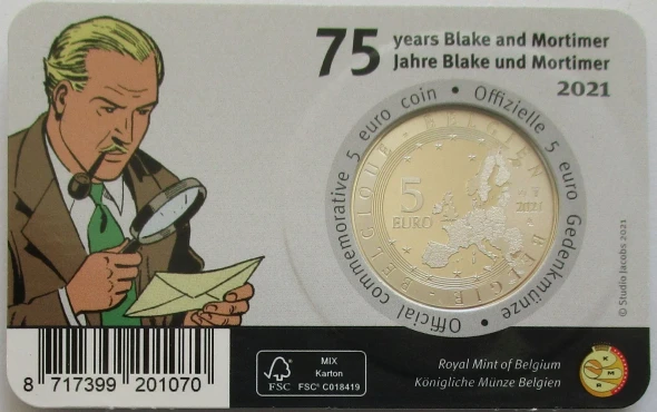 Belgium 5 Euro 2021 75 Years Blake & Mortimer Coloured