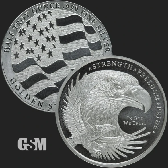 LOT OF 2 X 1/2 oz Pure Silver .999 Bullion Double Eagle Strength Freedom pride
