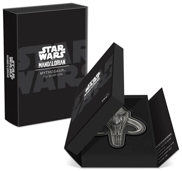 2023 $10 Niue Star Wars The Mandalorian Mythosaur Shaped 5 oz Silver Coin in Box