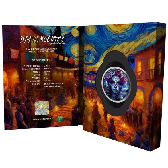 Dia de los Muertos 1oz Silver Coin Black Ruthenium and Color Mexico 2023