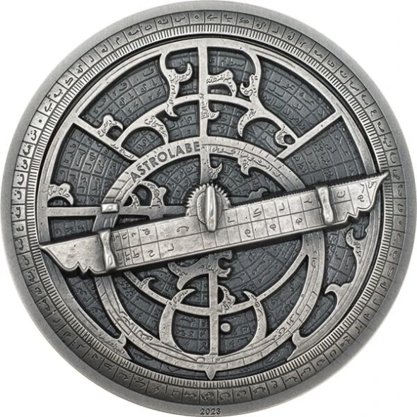Astrolabe Historic Instruments 2 oz Antique finish Silver Coin Cook Islands 2023
