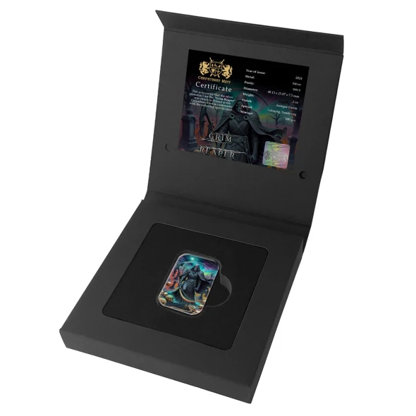 2024 Grim Reaper 2 oz .999 Silver Antiqued Colorized Cast Bar in Box w/ COA