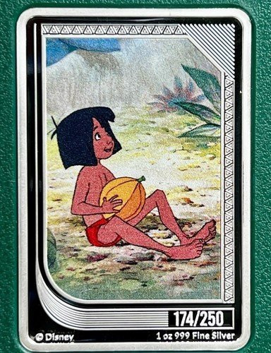 Disney Classics Mint Trading Coin MOWGLI Agoro #174 Agoro Emerald 1oz Silver