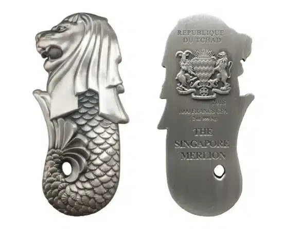 2018 Republic of Tchad 2 oz Silver Coin - The Singapore Merlion