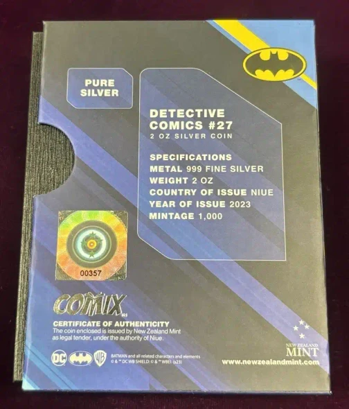2023 - DETECTIVE COMICS 27 Batman DC Comix 2 Oz Silver Coin 5$ Niue