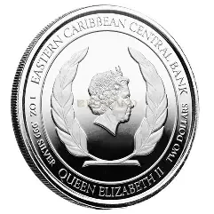 2022 - Antigua &amp; Barbuda $2 EC8 Coat of Arms 1oz Silver Proof Like