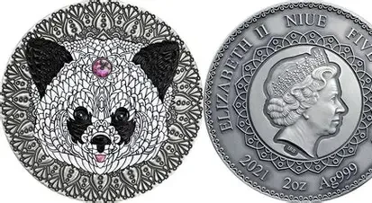 2021 - Panda Mandala Collection 2 oz Antique finish Silver Coin 5$ Niue