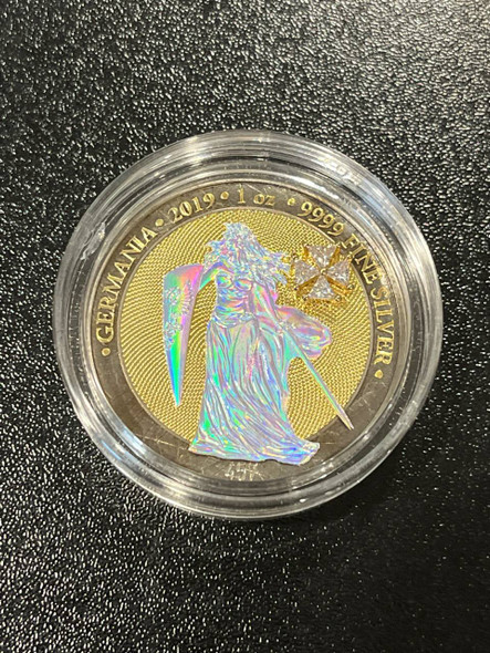 2019 - 1 Oz Silver Coin 5 Mark Germania - Ruthenium Holo Crystal Cross