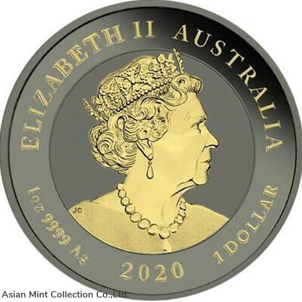 2020 - 1$ - Guardian Lions Pixiu - Dark Red &amp; Gilded - 1 Oz Silver Coin