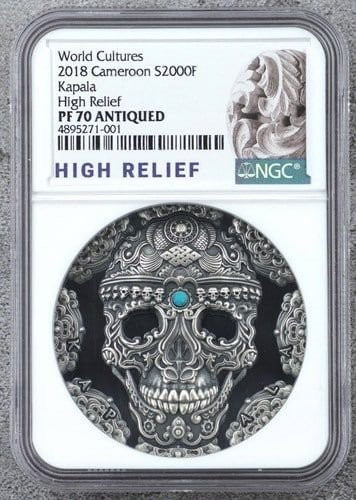 2018 - KAPALA World Cultures 2 Oz Black Silver Proof Antique Finish Coin 2000 Francs Cameroon