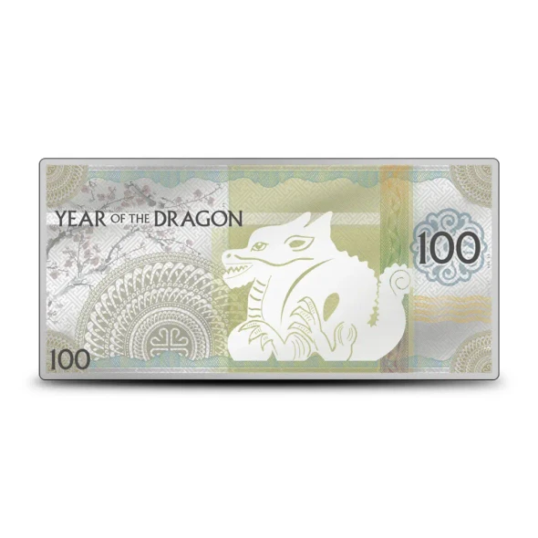 2024 5 Gram Colorized Mongolia Silver Year of the Dragon Note (Proof-like)