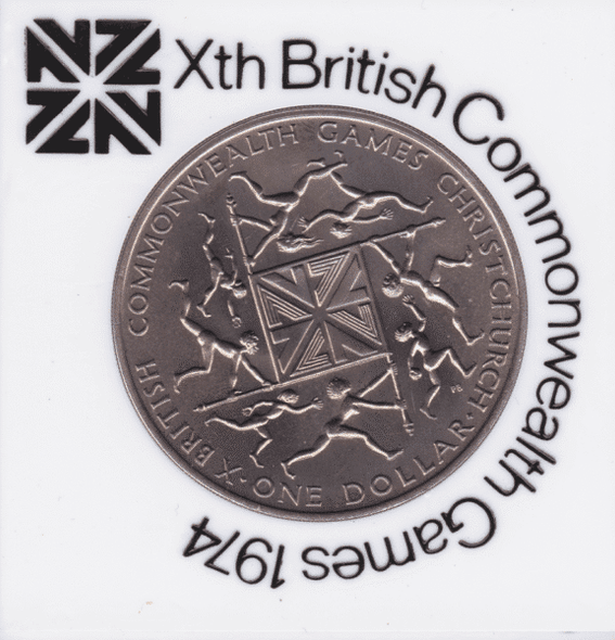 1974 New Zealand One Dollar Xth British Commonwealth Games Commemorative Coin