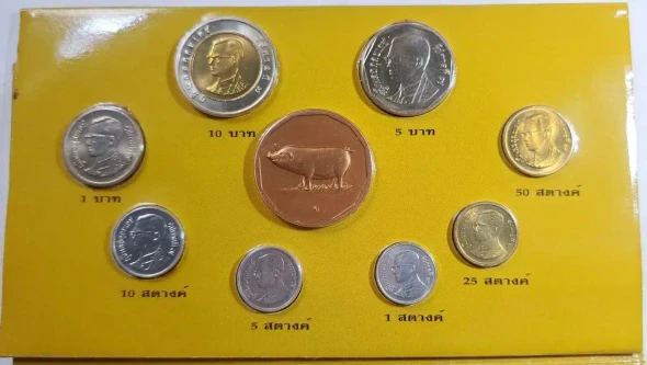 2007 - Circulating Coin Panel complete set Thailand, unused (6 coins), packed in panel and box.