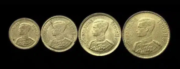 1957 - Thailand Money Penny Satang complete set with panel (5-10-25-50 Satang), beautiful selection