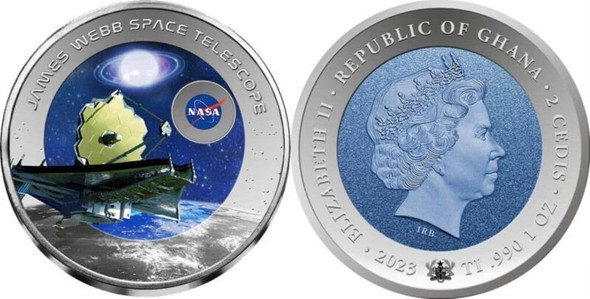 2023 - JAMES WEBB TELESCOPE 1 Oz Titanium Coin 2 Cedis Ghana Mintage of 5000 REDU
