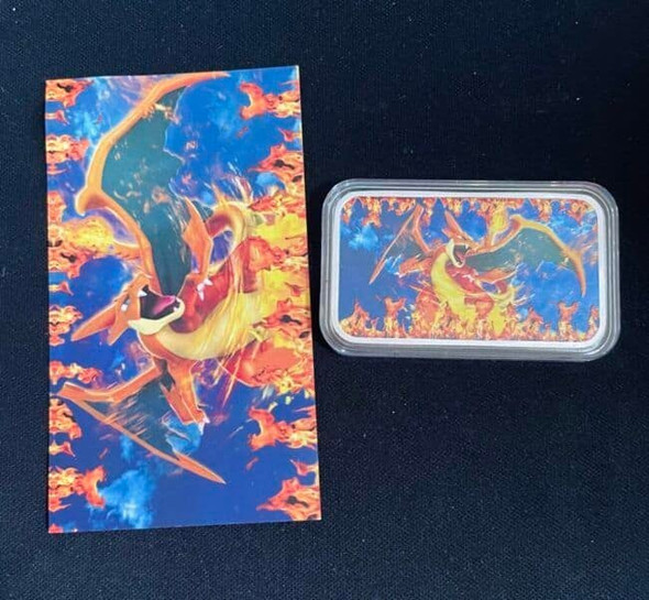 Fire Charizard Pokémon Trading Card - 1 troy oz .999 Fine Silver Proof CoLoR Bar