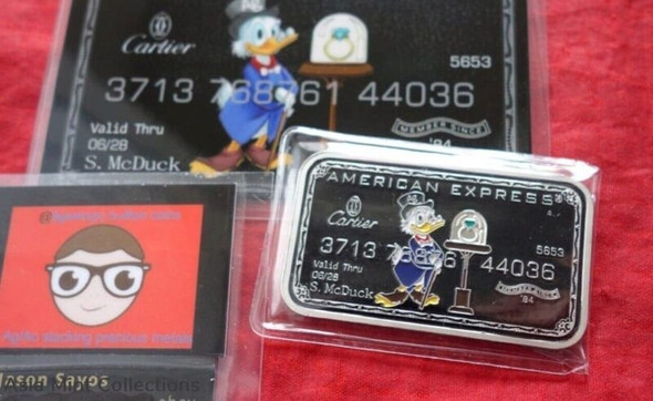 Scrooge McDuck "American Express Cartier" 1oz .999 Fine SILVER Enameled Art Bar