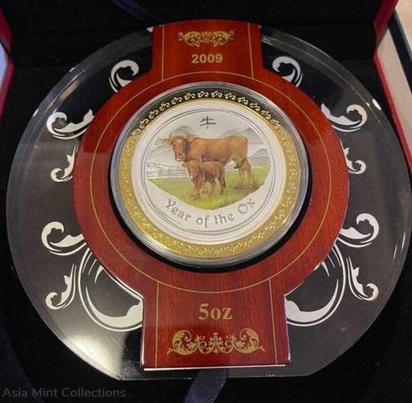 2009 Australia $8 Lunar OX Colorized Silver Coin - 5oz