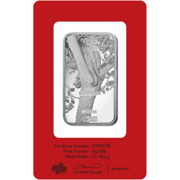 2022 - Lunar Year of the Tiger PAMP Suisse 1 oz .999 Silver Bar