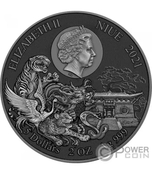 2021 - Shaolin Tiger Martial Arts Styles 2 oz Antique finish Silver Coin 5$ Niue