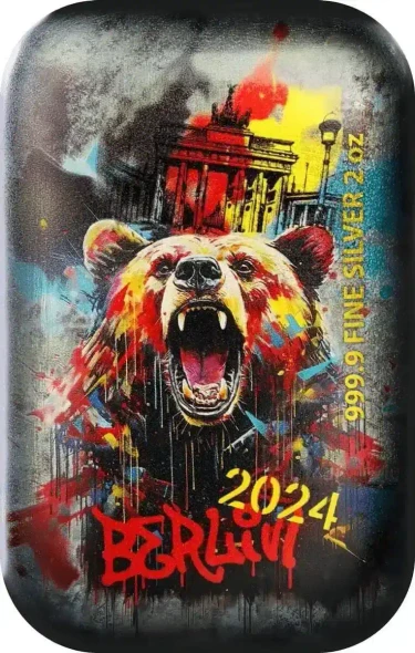 2024 Germania Mint BEARLIN Edition Colorized 2 oz .999 Silver Bar Box/COA