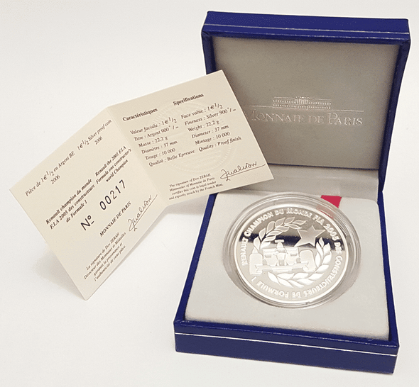 2005 France Large Silver 1.5 Euro Car Racing Renault Team F1 Box - 00029/10000