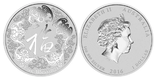 2016 P. Australia Five Blessings 1oz Silver Coin w/ box & COA