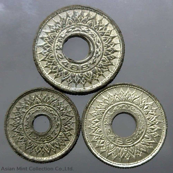 1945 - Thailand - Set of 3 Coins (5-10-20 Satang) Tin coin - Bua Kanok Khaeng Singh pattern, unused