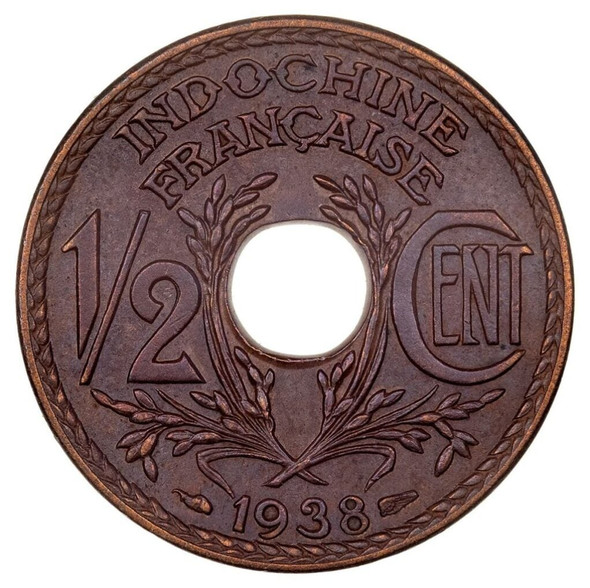 1938 - French Indochina Coin Half CENT Bronze INDOCHINE FRANCAISE