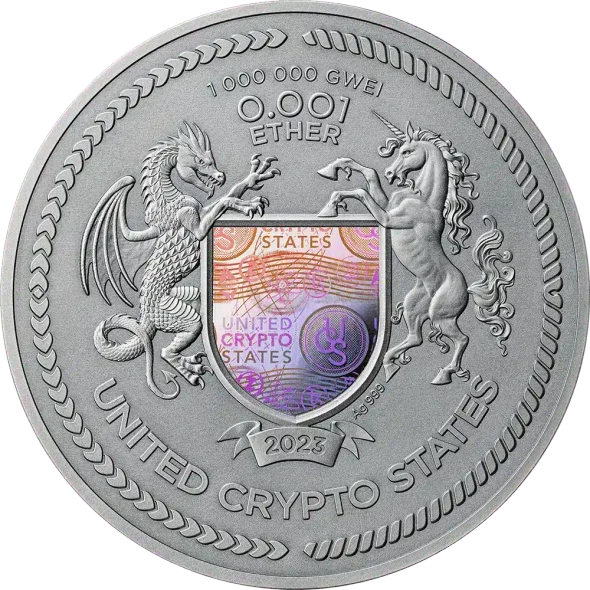 2023 United Crypto States Binary Puma 2oz Silver Antiqued Coin