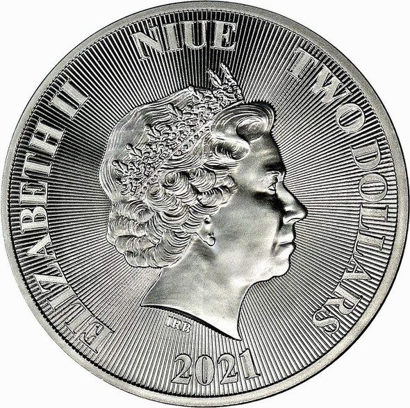 2021 - 1 oz $2 NZD Niue Roaring Lion Silver Coin BU