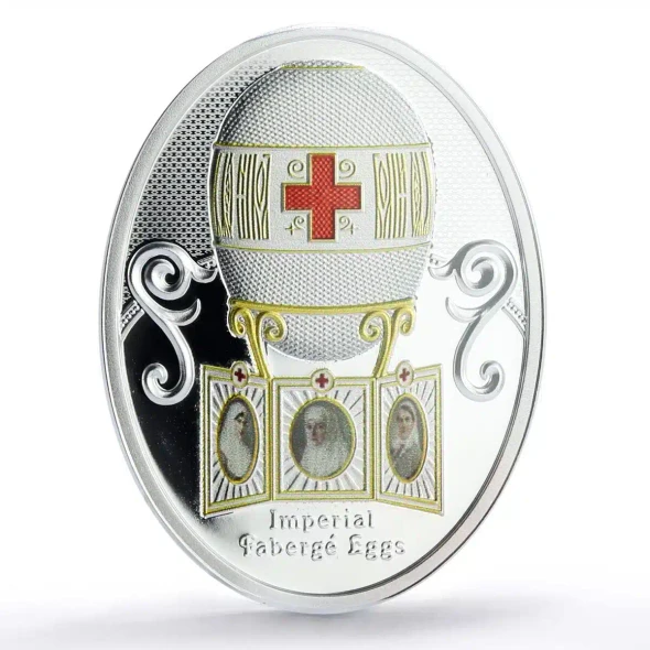 2021 - RED CROSS WITH IMPERIAL PORTRAITS EGG Faberge Silver Coin 1$ Niue