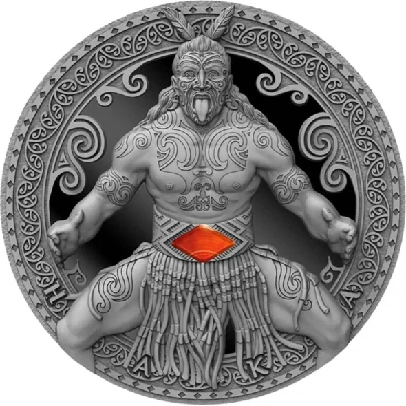 2020 Haka Māori Warrior 2 oz Antique finish and Black Proof Silver Coin OGP