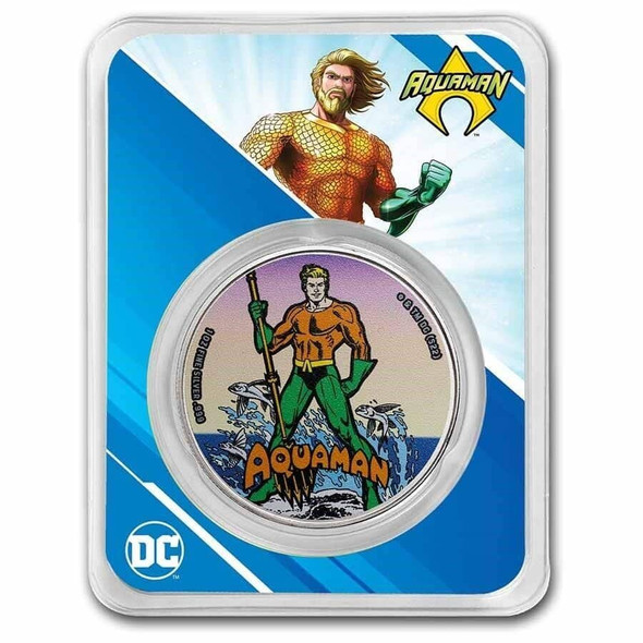 2023 - 1oz Silver Samoa BU Color COIN CARD TEP AQUAMAN $5 Starter