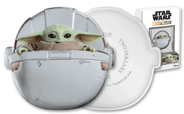 2022 Niue $2 1oz Silver Star Wars Mandalorian Grogu Pod Colorized Proof