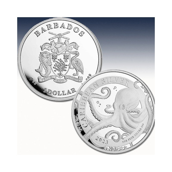 2023 - Caribbean Octopus Barbados 1 oz 999 Silver 1 Dollar ST/BU