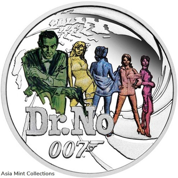 2021 Tuvalu-Perth Mint Minted $0.5 James Bond 007 "Dr.No" 1/2oz Colorized Silver Proof Coin