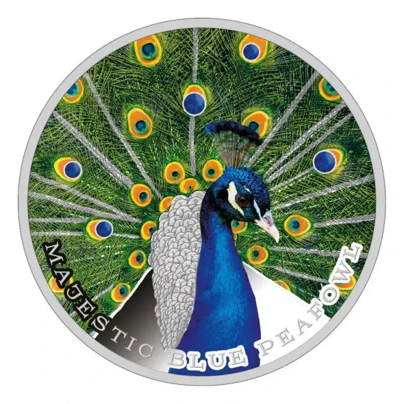 2019 Niue Island 2 $ - Majestic Blue Peafowl Peacock physical World Coins Mint of Poland