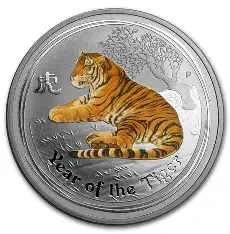 2010 Australia $1 + $15 (Series II) Lunar Year of Tiger Colorized Silver Coin