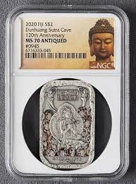 2020 Fiji $2 Dunhuang Sutra Cave 120th Anniversary 1oz Antique Silver Rectangular Coin - NGC-MS70