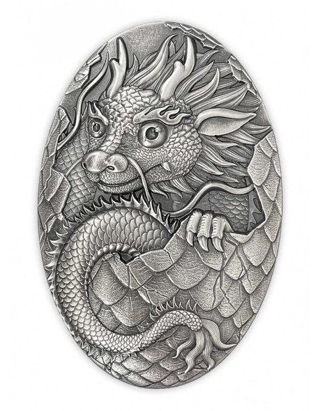 2024 Djibouti Dragon Egg 5oz Silver Shaped Antique Finish Coin
