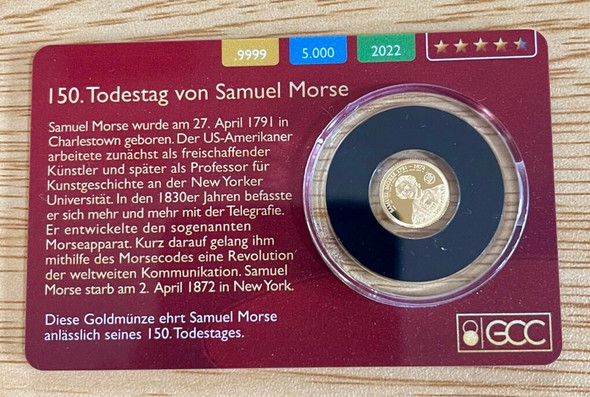 2022 - Gold Coin Card - Solomon Islands $10 Gold PP Samuel Morse