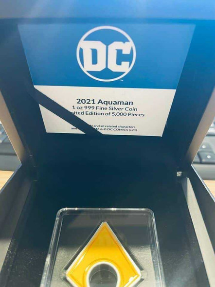 2021 - New Zealand - 1 Oz Silver Proof Coin- AQUAMAN Emblem physical Licensed & Pop Culture New Zealand Mint