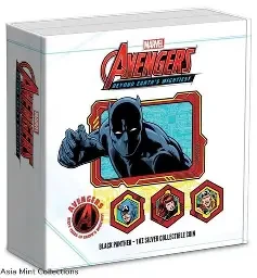 2023 Niue Marvel Avengers 60th Ann. Black Panther 1oz Silver Colorized Proof Coin