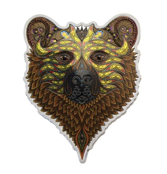 2021 - GRIZZLY BEAR SOLOMON ISLANDS $2 DOLLARS COLORIZED SILVER WORLD COIN
